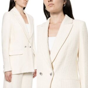 MAJE Vileno Double-Breasted Fitted Tweed Blazer